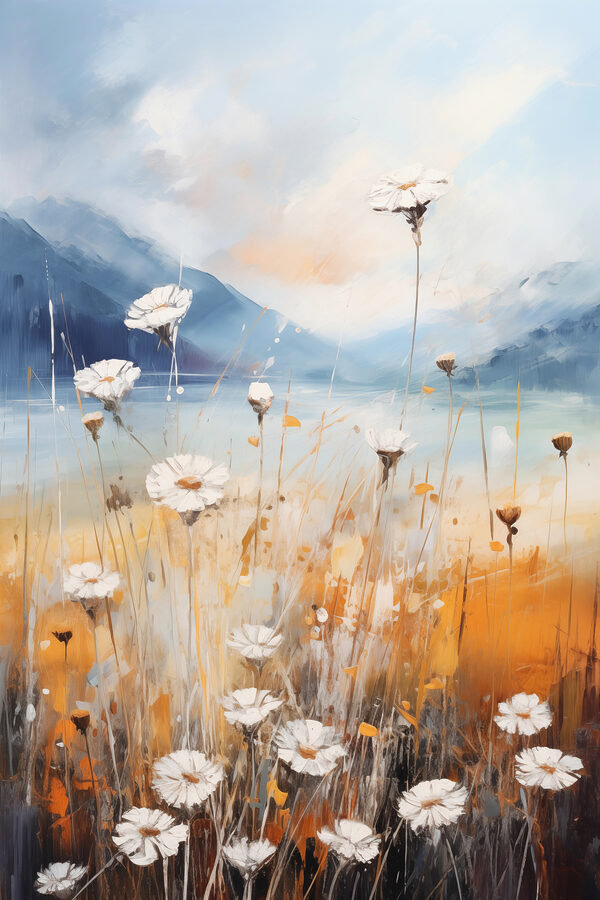 Painting of flowers in a field