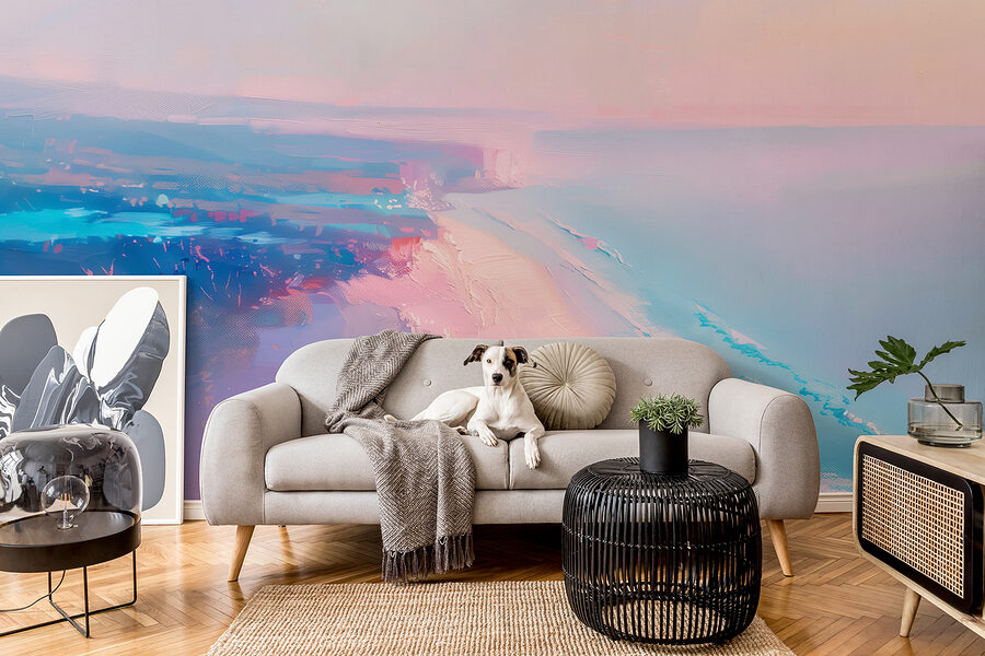 Spiaggia con cielo rosa e blu
