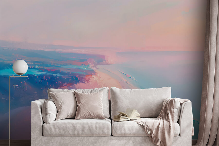 Spiaggia con cielo rosa e blu