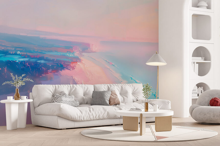 Spiaggia con cielo rosa e blu
