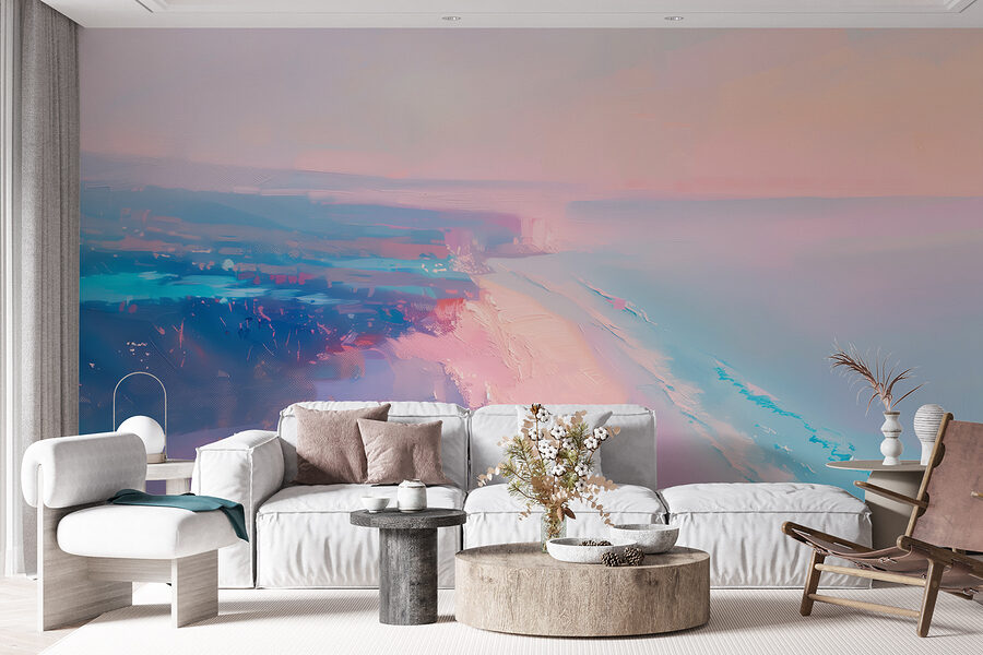 Spiaggia con cielo rosa e blu