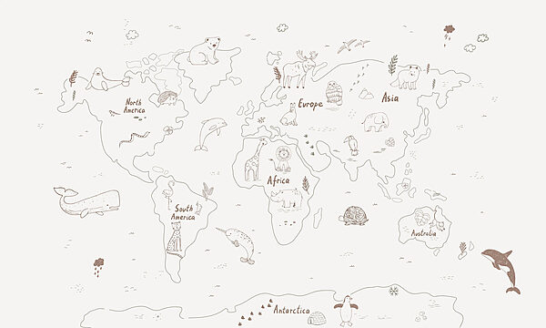 Map of the world with animals Map of the world with animals