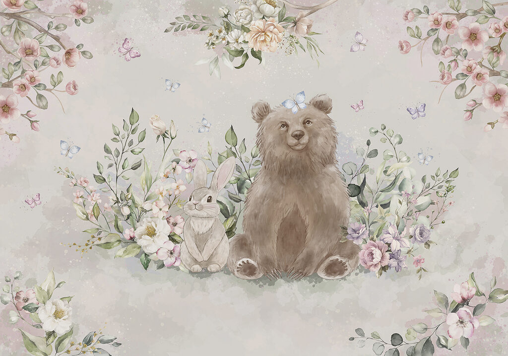 Orso e coniglio con fiori Orso e coniglio con fiori