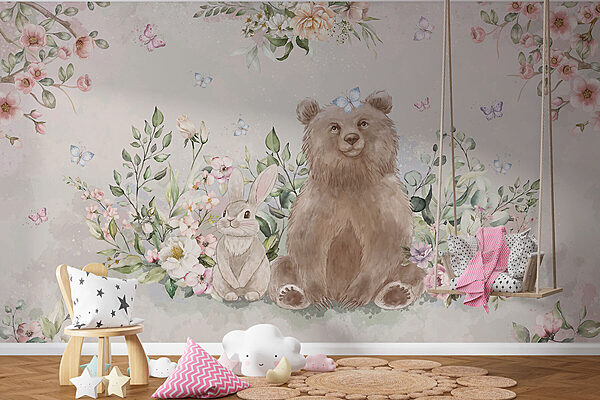 Orso e coniglio con fiori Orso e coniglio con fiori