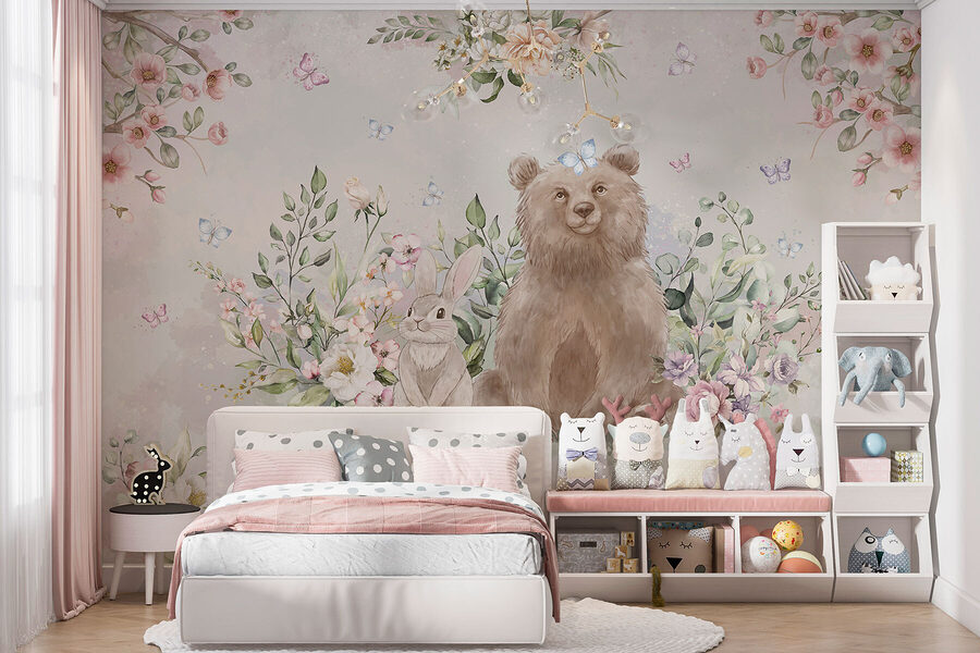 Orso e coniglio con fiori Orso e coniglio con fiori