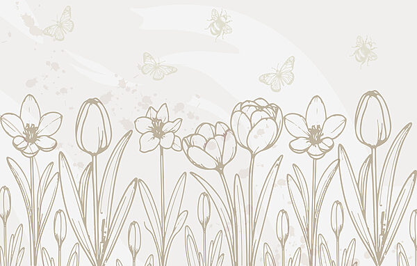 Disegno al tratto di fiori e farfalle Disegno al tratto di fiori e farfalle