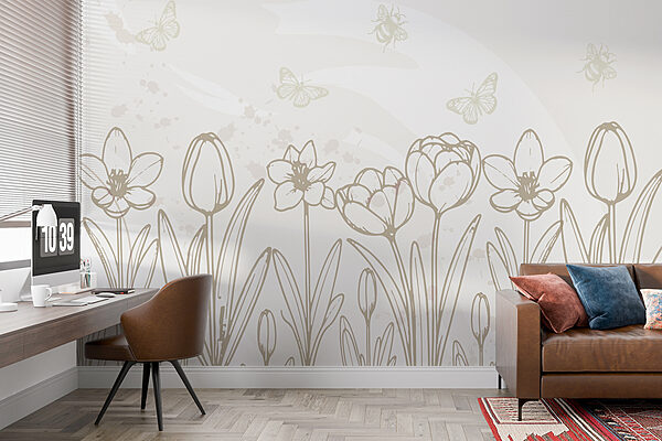 Disegno al tratto di fiori e farfalle Disegno al tratto di fiori e farfalle