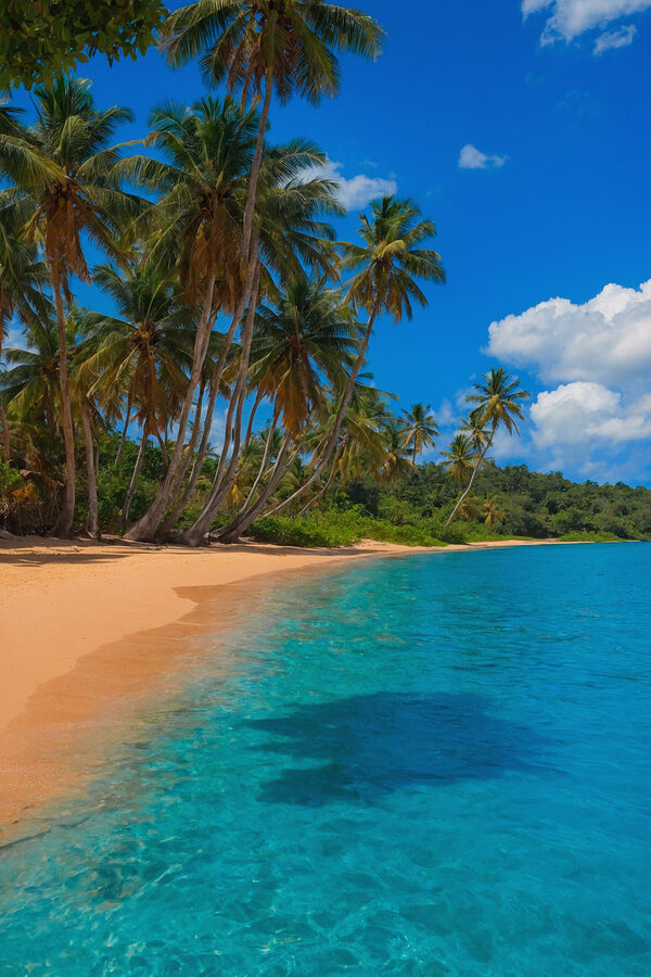 Beach with palm trees and blue water