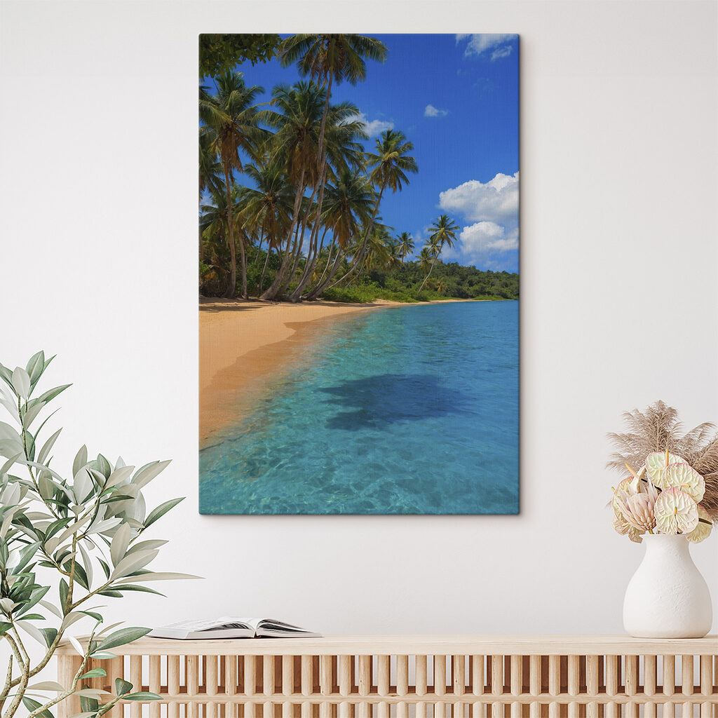 Beach with palm trees and blue water