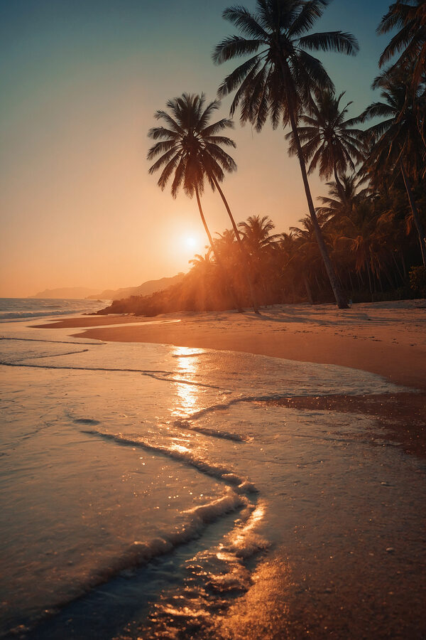 Beach with palm trees and water