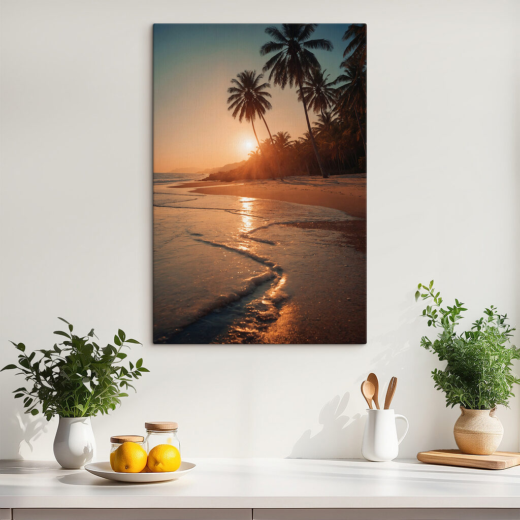 Beach with palm trees and water