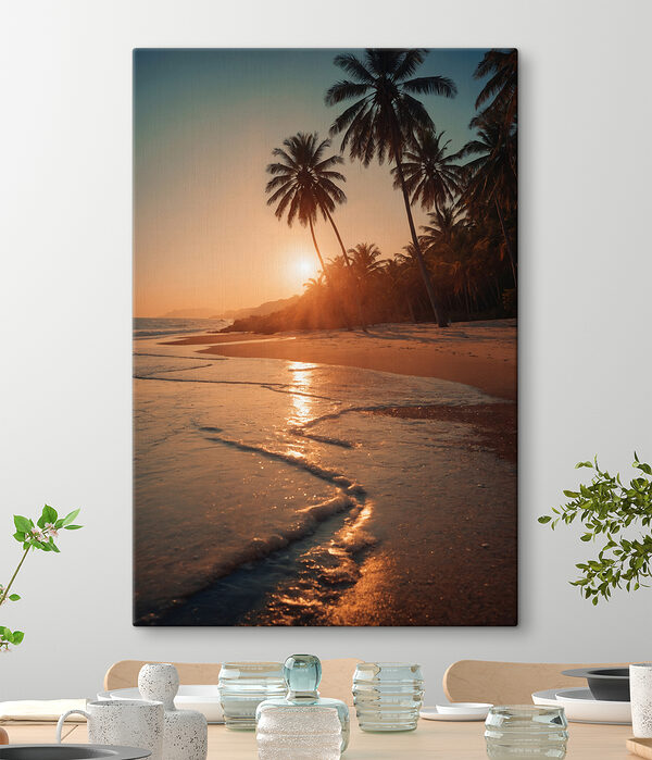 Beach with palm trees and water
