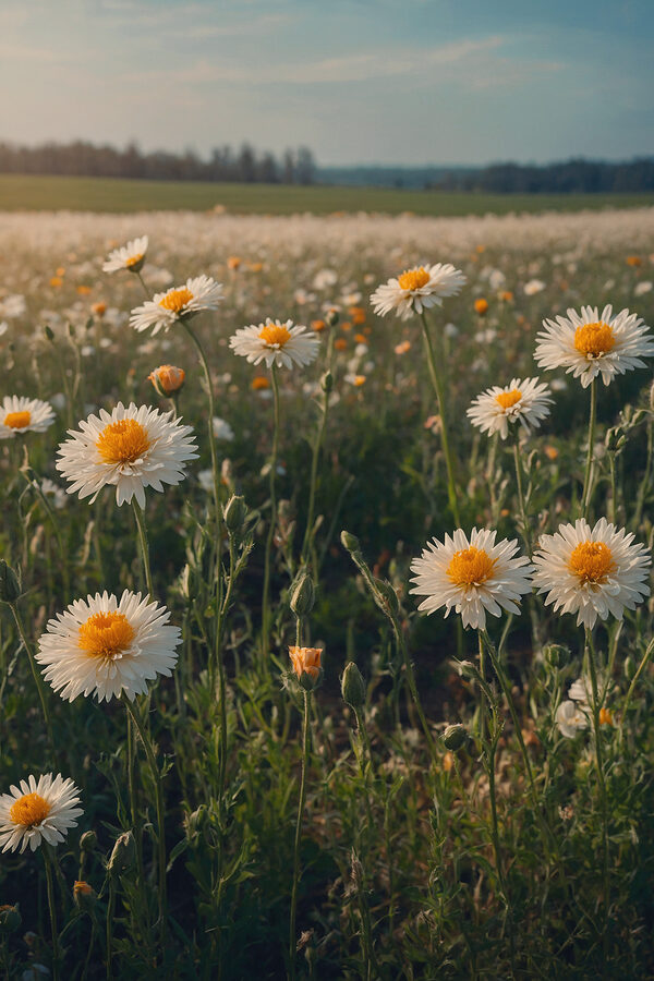 Field of white and yellow flowers