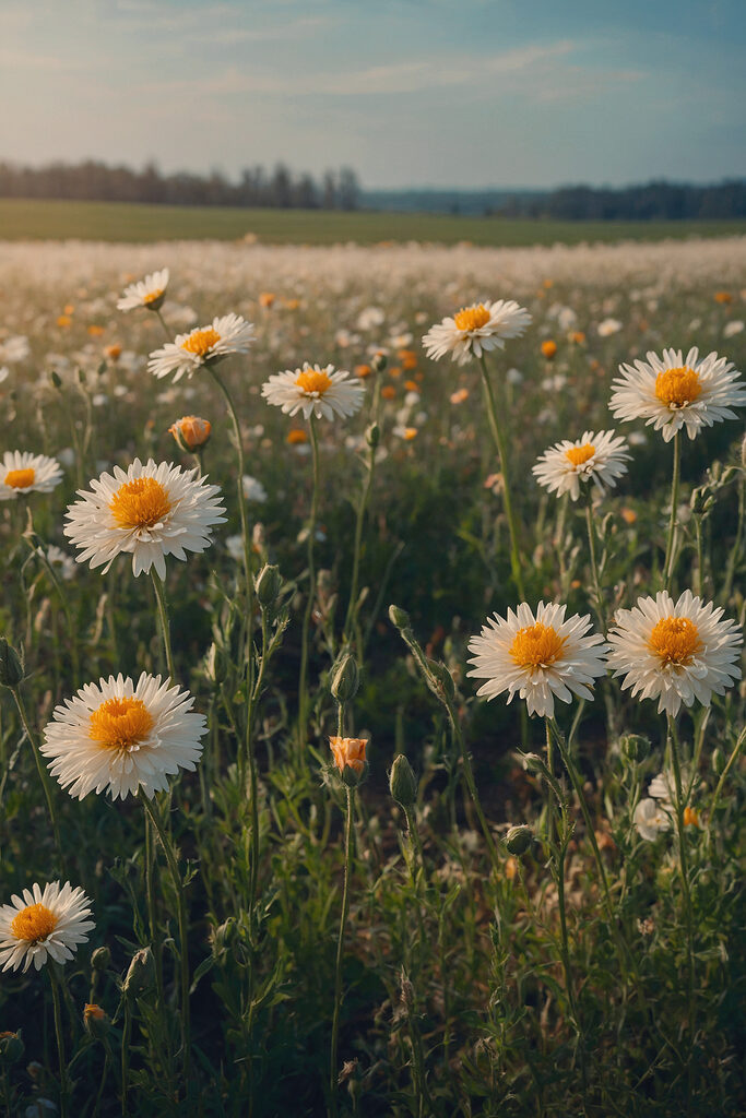 Field of white and yellow flowers