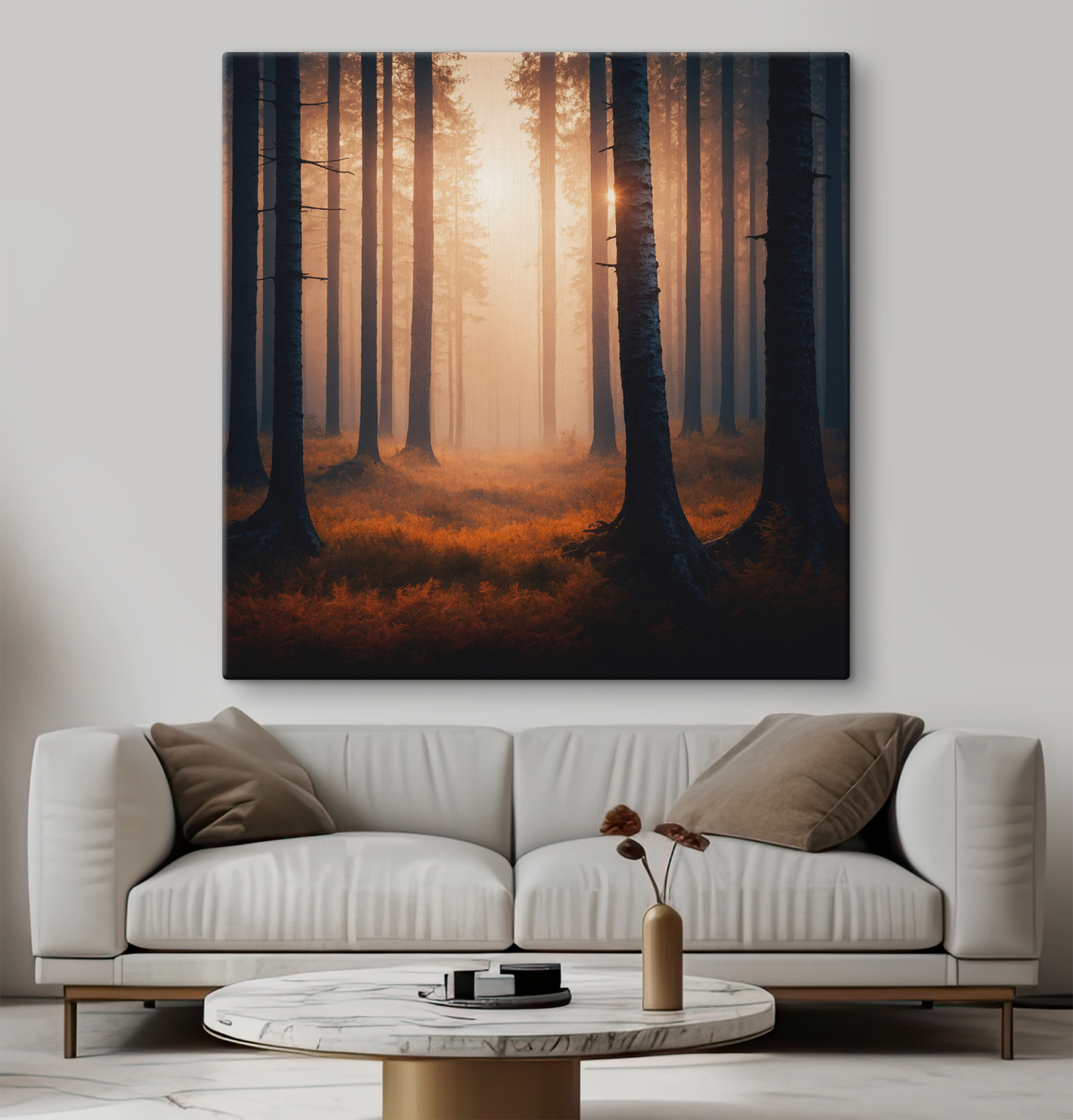 Forest with trees and fog