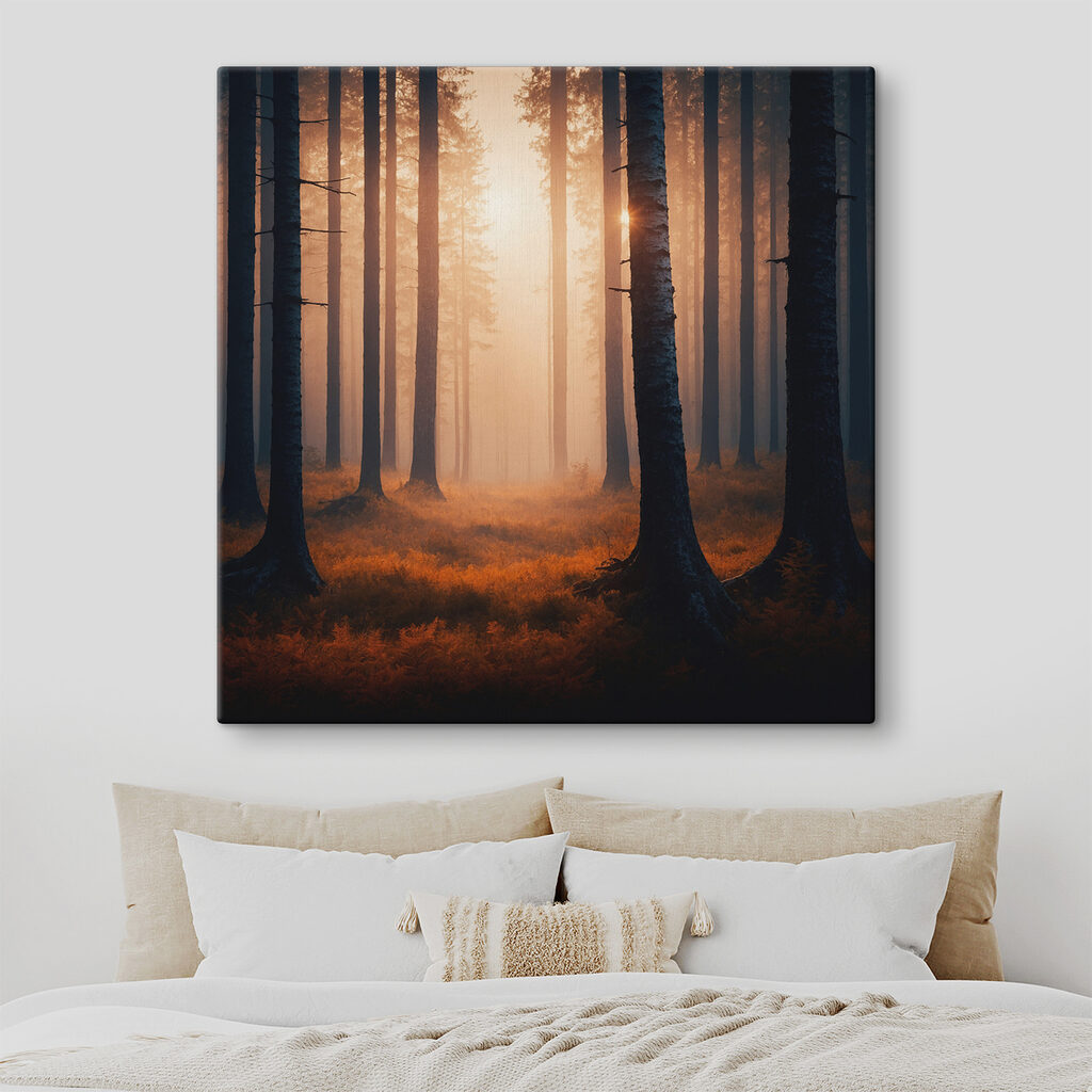 Forest with trees and fog