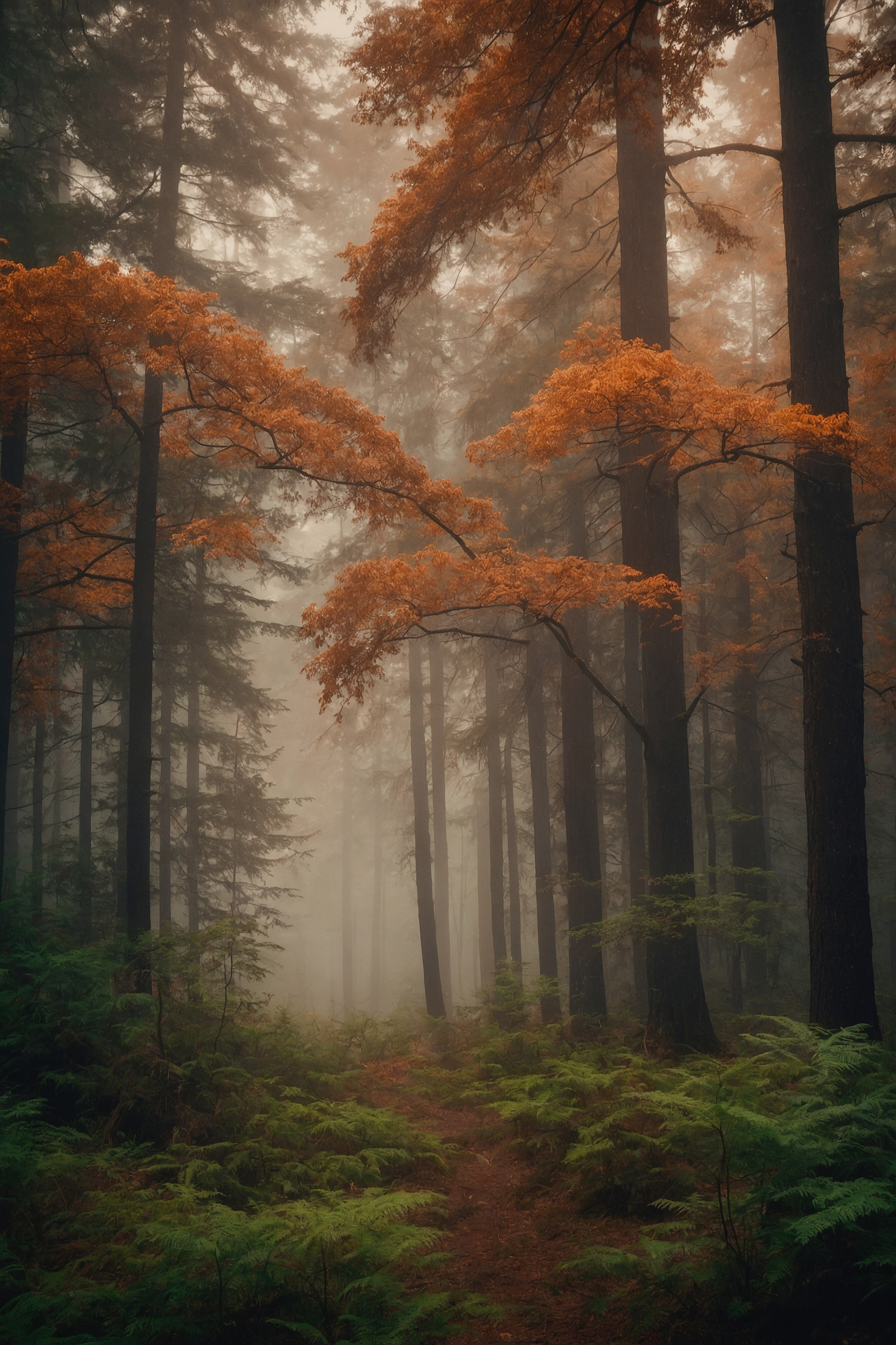 Forest with trees and fog Forest with trees and fog