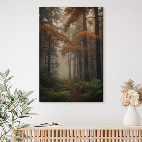 Forest with trees and fog Forest with trees and fog