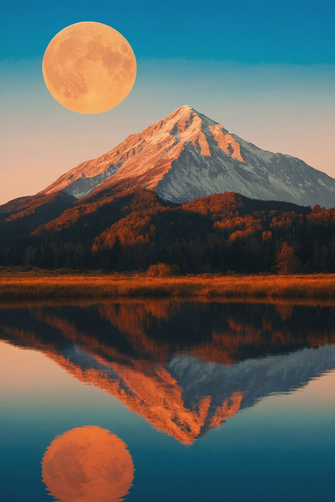 Mountain with a moon in the sky Mountain with a moon in the sky
