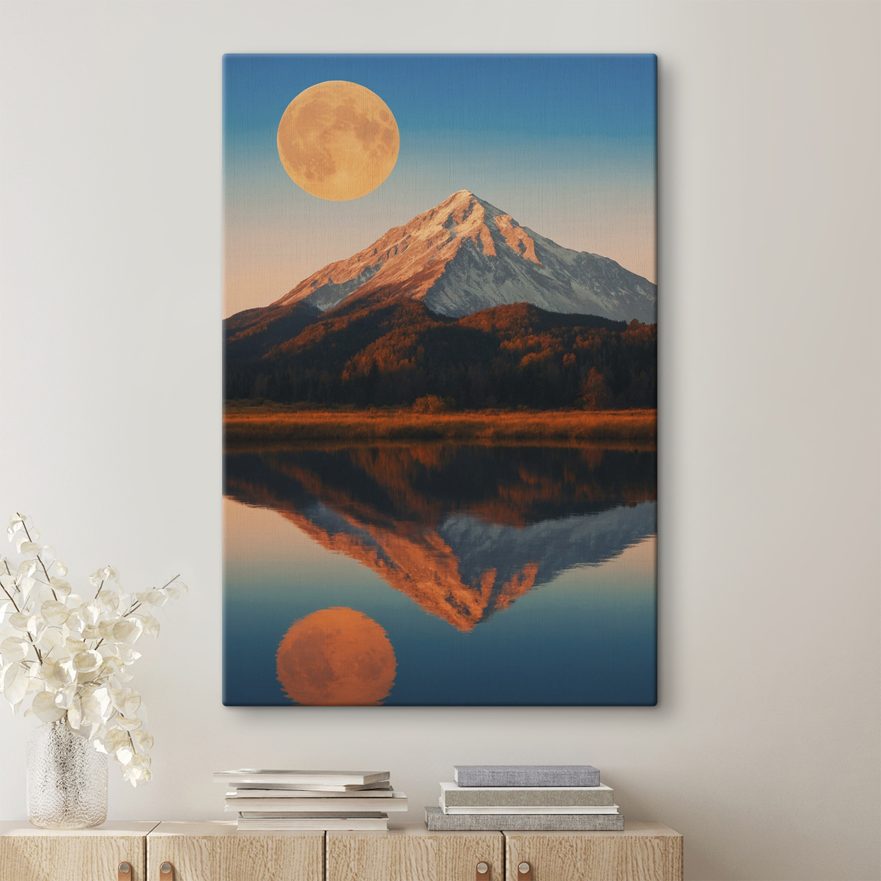 Mountain with a moon in the sky Mountain with a moon in the sky