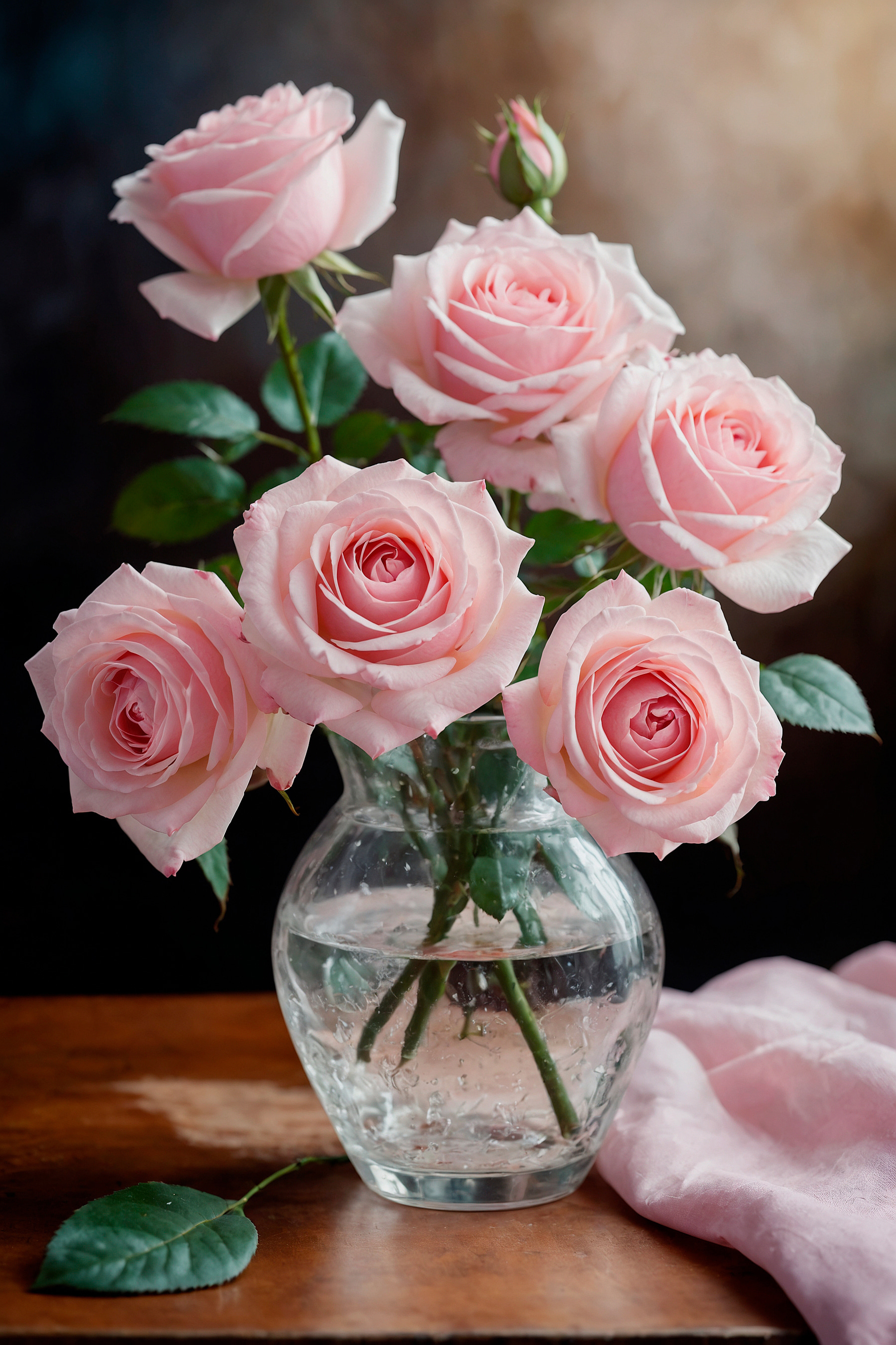 Vase of pink roses
