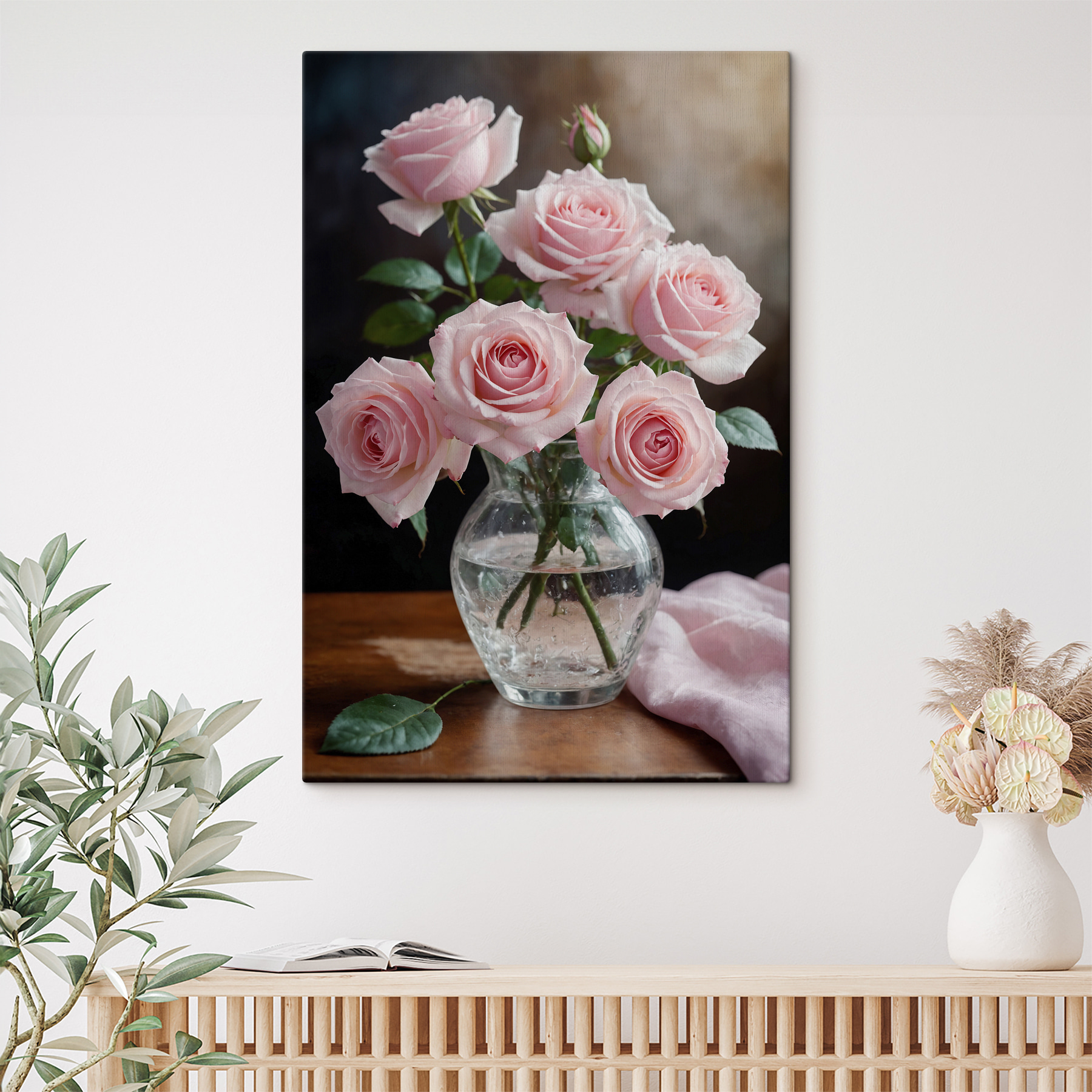 Vase of pink roses