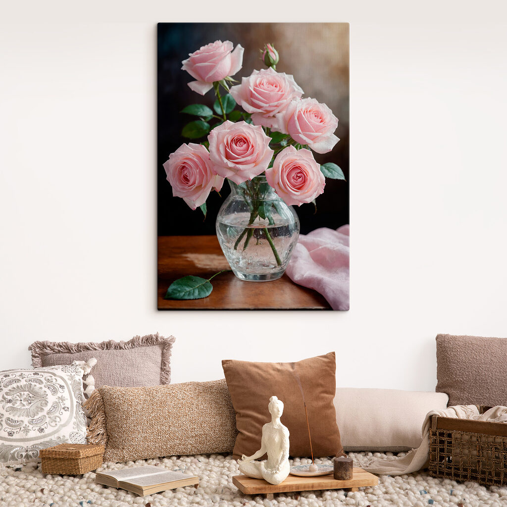 Vase of pink roses
