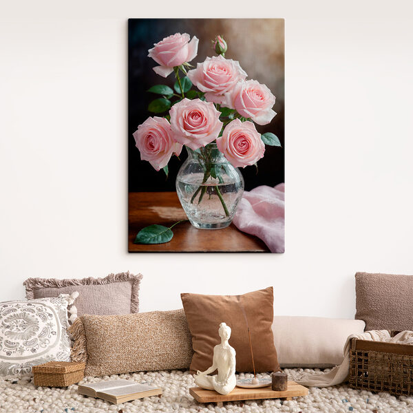 Vase of pink roses