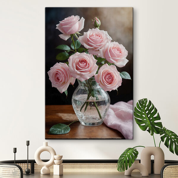 Vase of pink roses