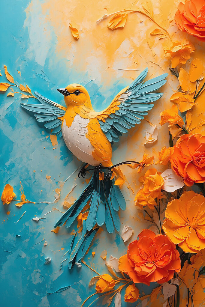 Bird on a branch with flowers
