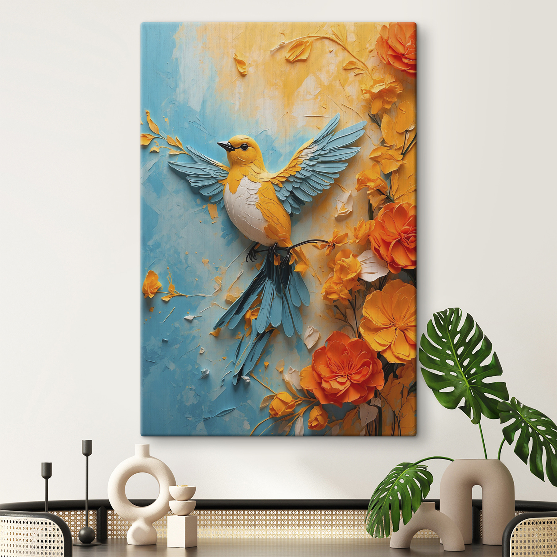 Bird on a branch with flowers