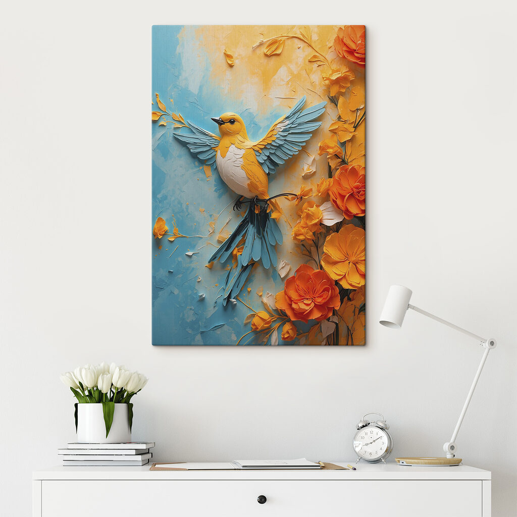 Bird on a branch with flowers