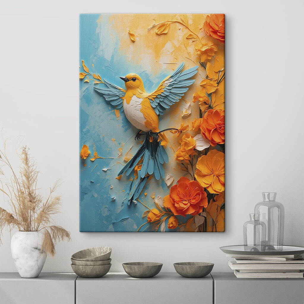 Bird on a branch with flowers