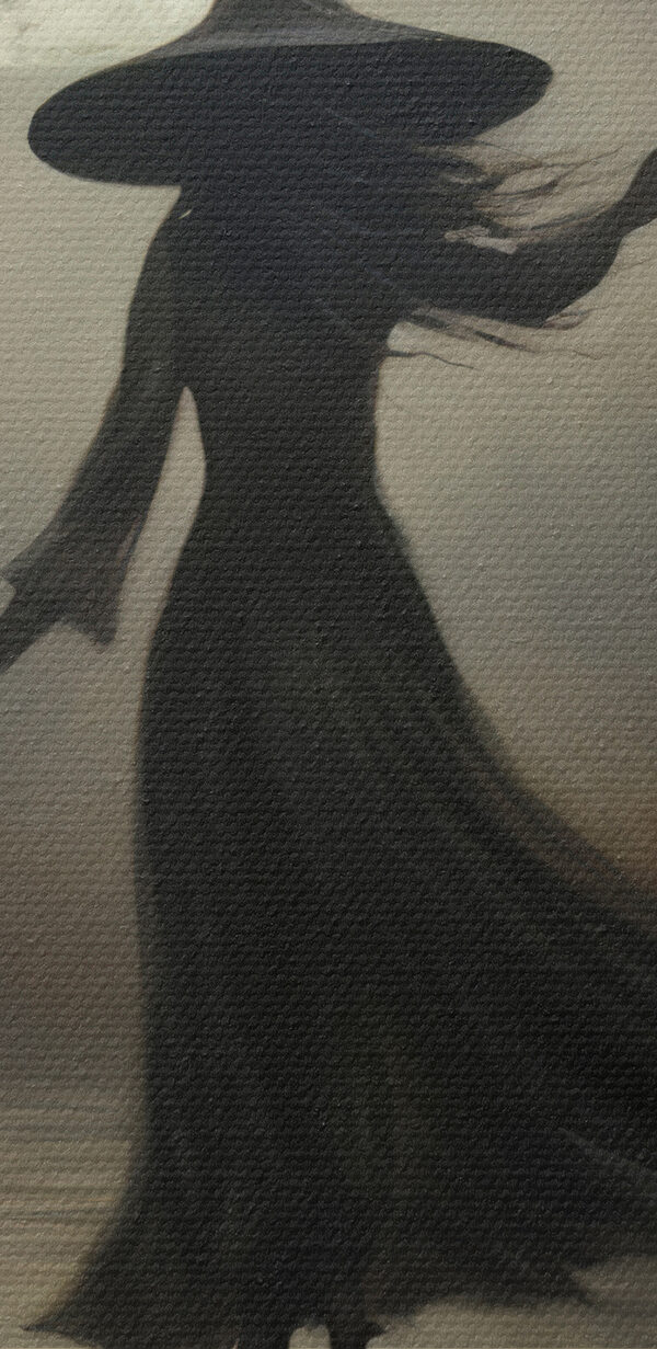 Woman in a person garment walking on a path with a full moon Woman in a person garment walking on a path with a full moon