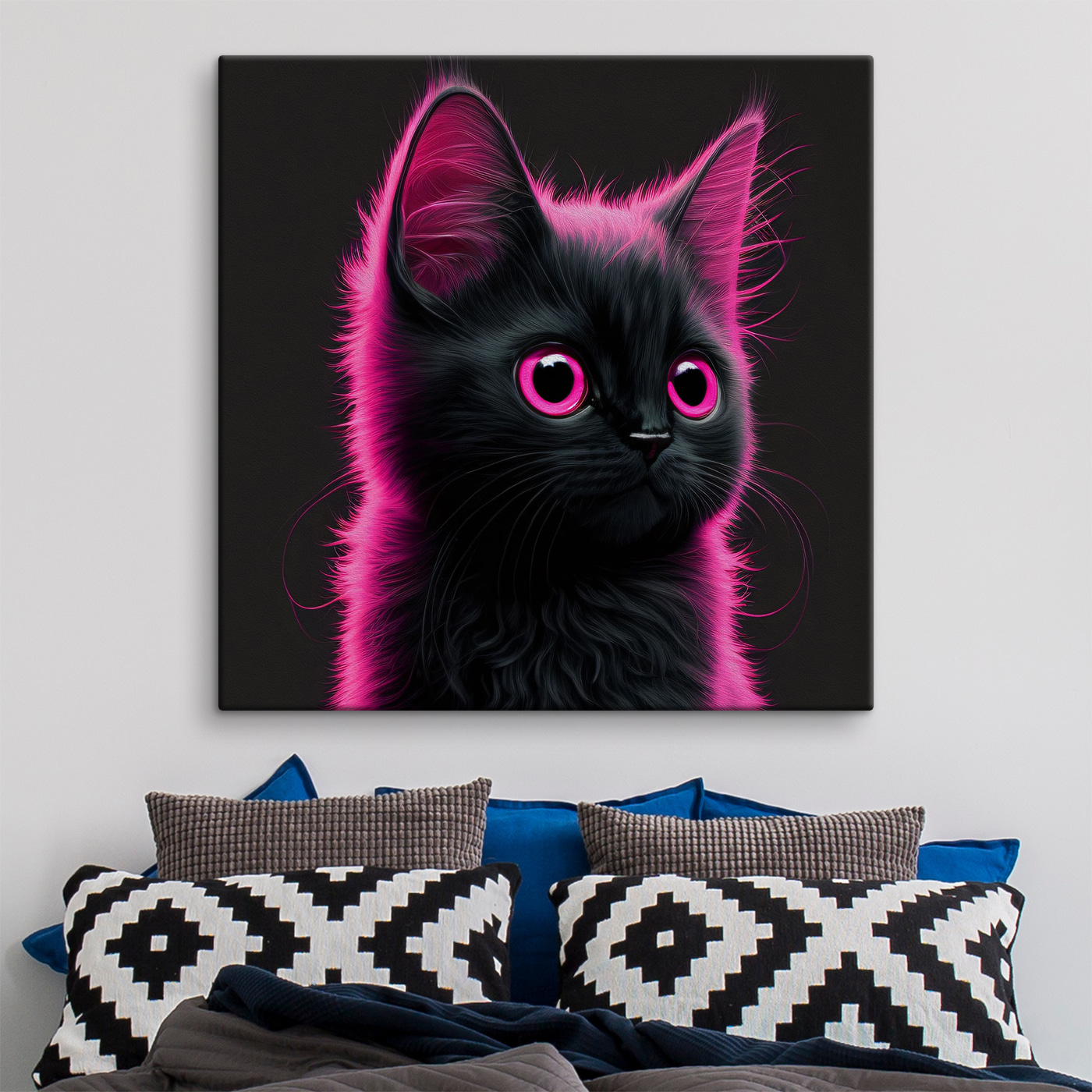 Black cat with pink hair