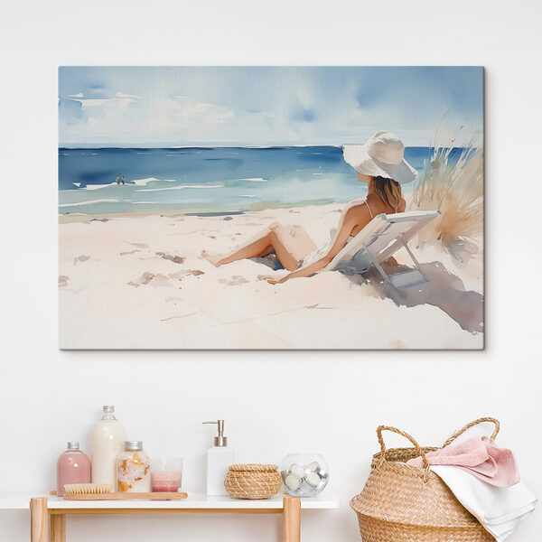 Quadri Quadri Una donna seduta su una sedia in spiaggia (COD: s40679)