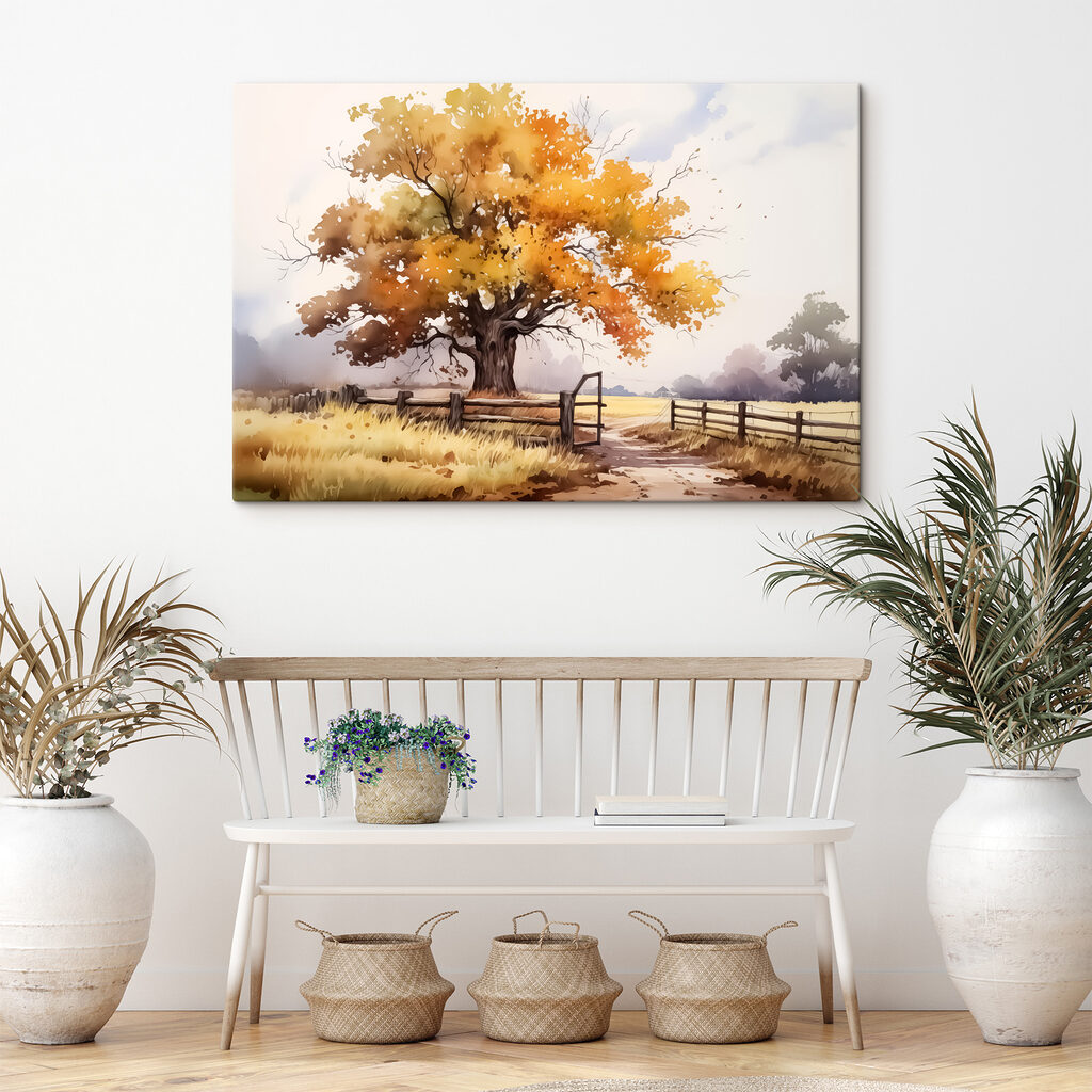Tree with yellow leaves and a fence