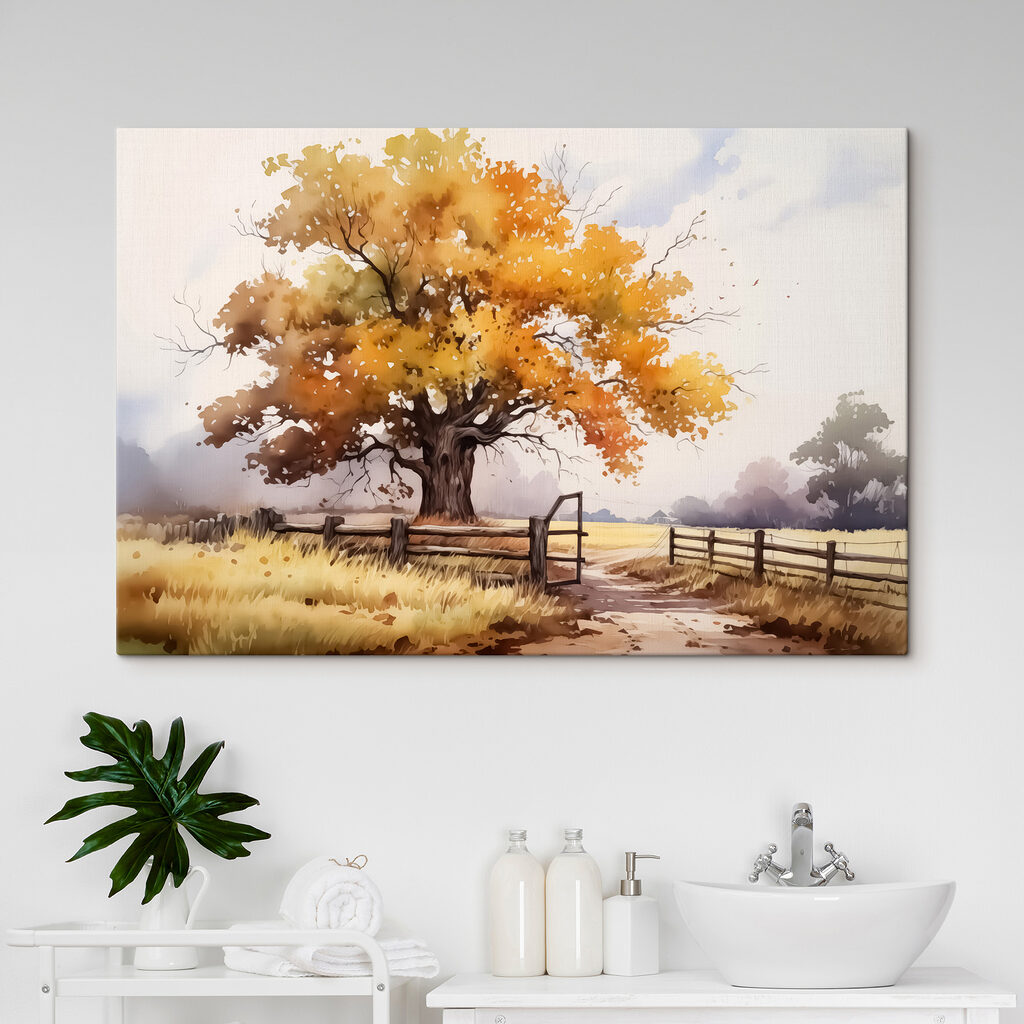 Tree with yellow leaves and a fence