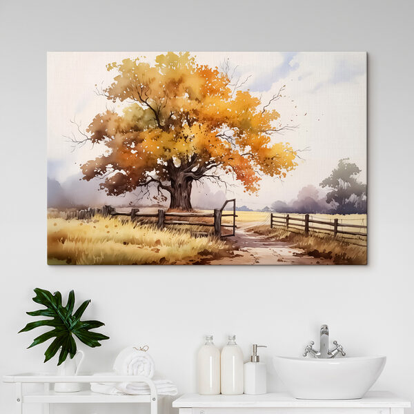Tree with yellow leaves and a fence