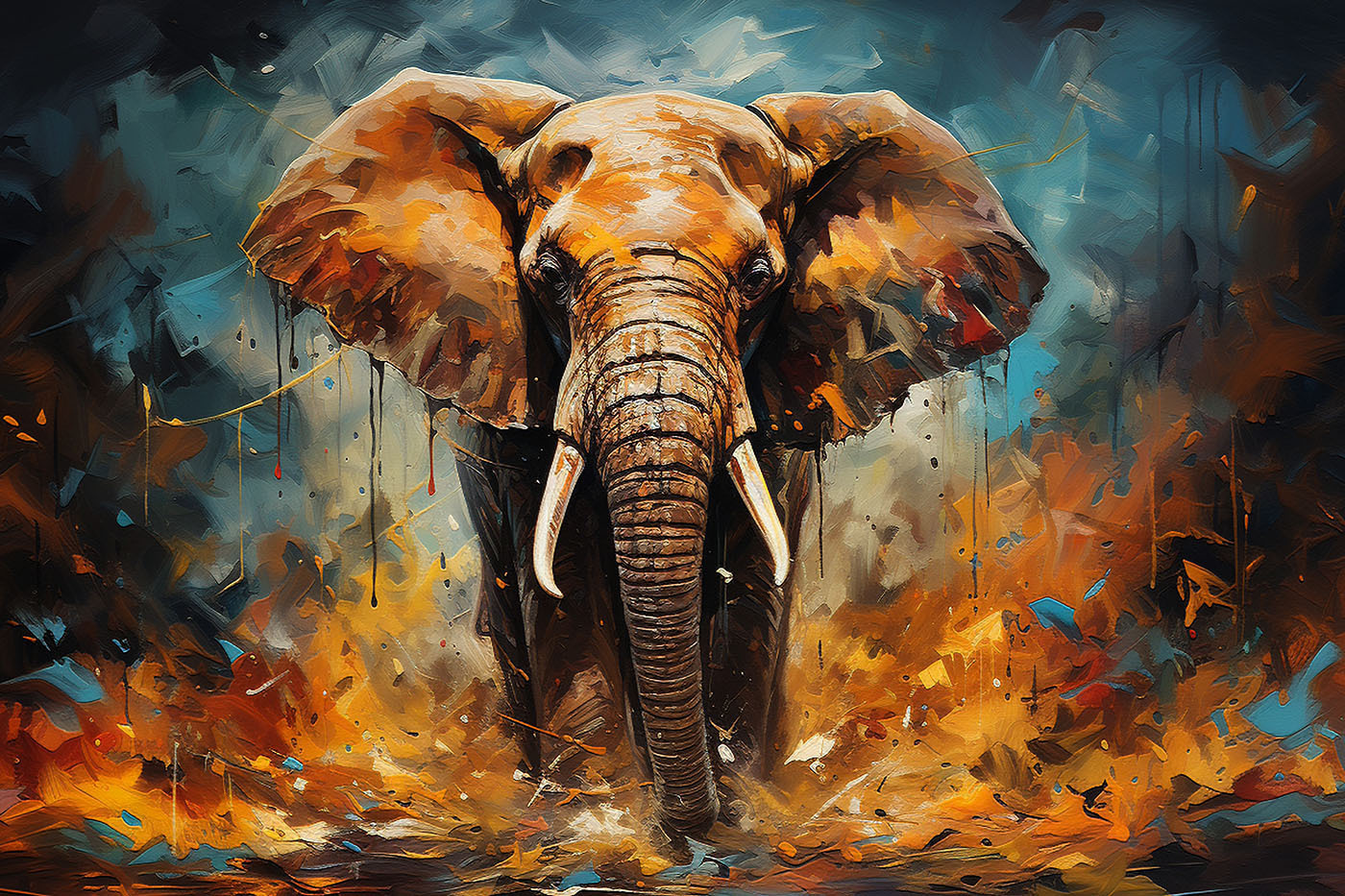 An elephant with tusks and dirt An elephant with tusks and dirt