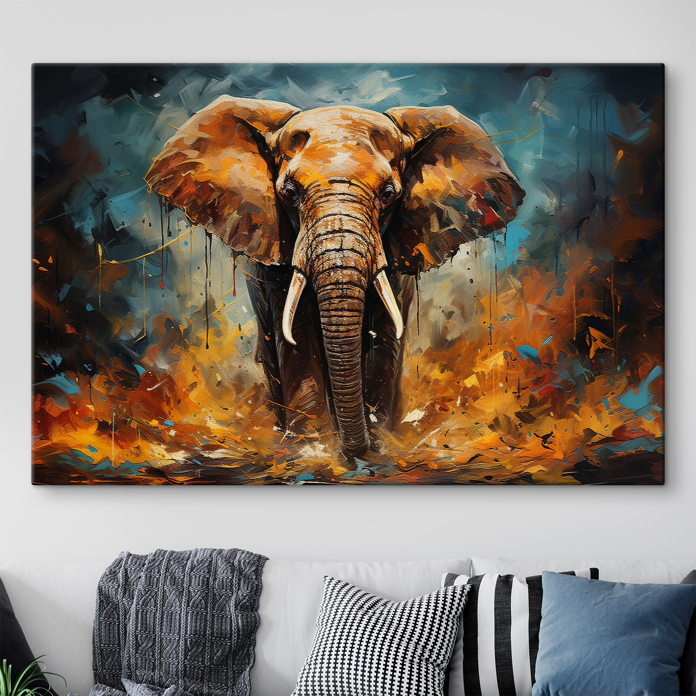 An elephant with tusks and dirt An elephant with tusks and dirt
