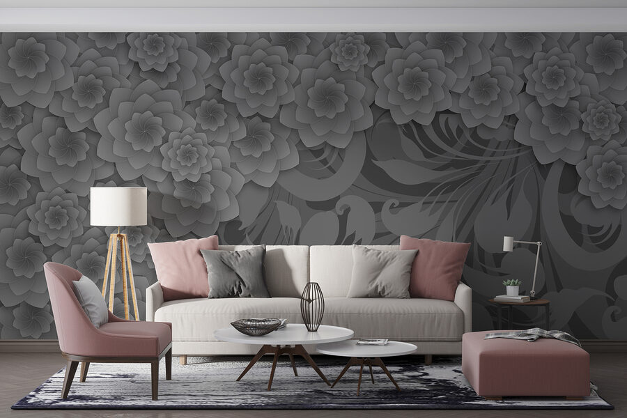 Design floreale grigio e bianco