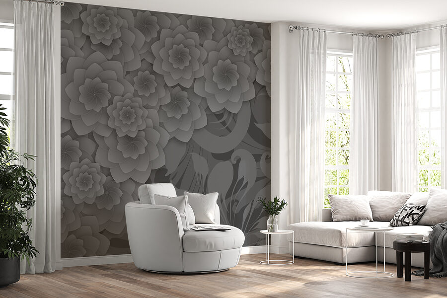 Design floreale grigio e bianco