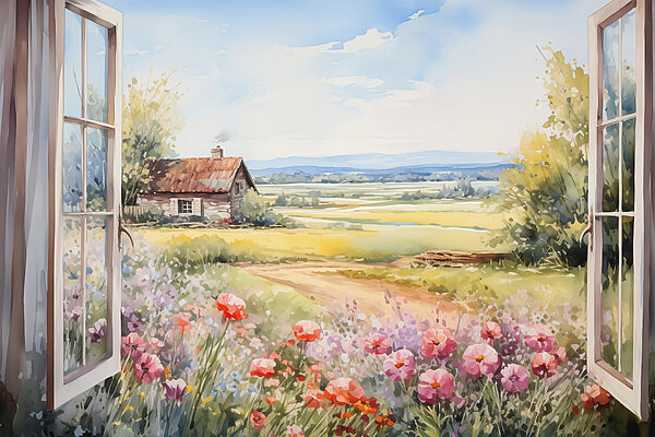 Pittura di una casa e fiori Pittura di una casa e fiori