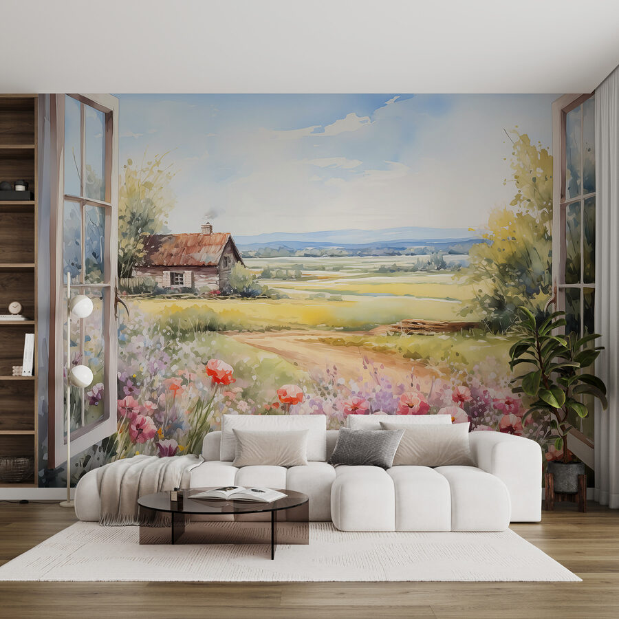 Pittura di una casa e fiori Pittura di una casa e fiori