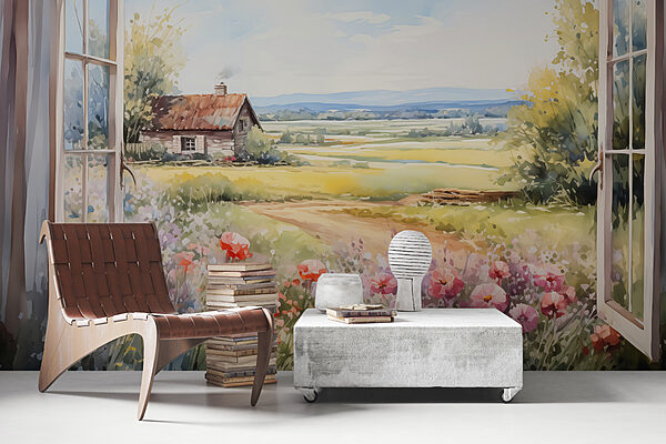 Pittura di una casa e fiori Pittura di una casa e fiori