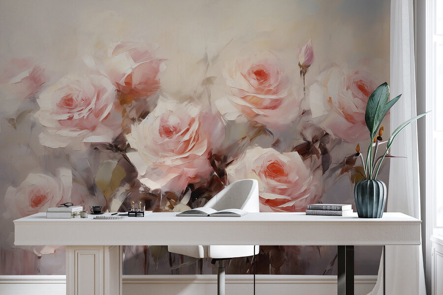 Pittura di rose rosa