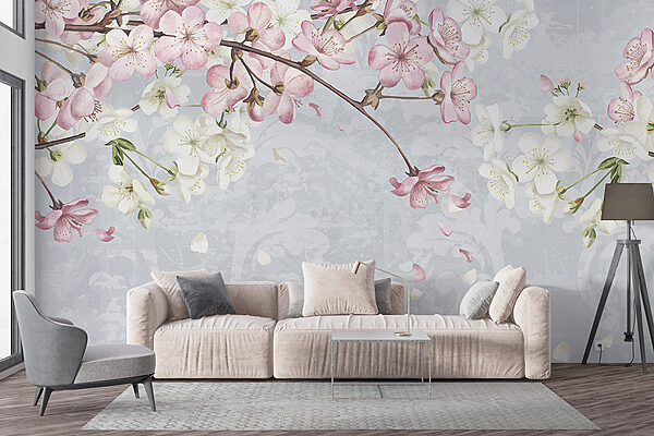 Ramo con fiori bianchi e rosa Ramo con fiori bianchi e rosa