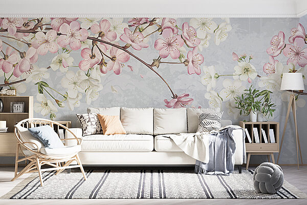 Ramo con fiori bianchi e rosa Ramo con fiori bianchi e rosa
