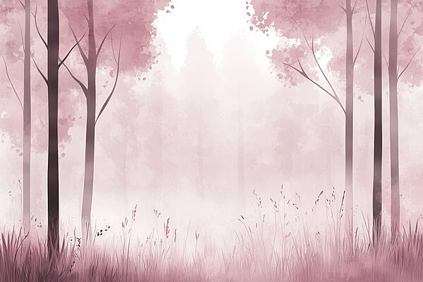 Foresta nebbiosa con alberi rosa Foresta nebbiosa con alberi rosa